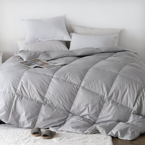 California King Cotton Comforter - Goose Down and Feather Duvet Insert - Grey - Picture 1 of 7